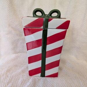 Festive Red and Green Striped Gift Box